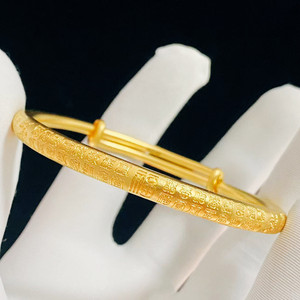 00汉秀旗舰店天猫汉秀黄金手链男足金百福心经弯管转运珠情侣手镯本