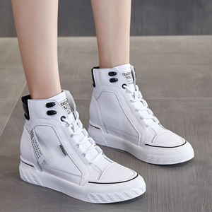 香港明星同款高帮小白单鞋女秋季百搭内增高厚底真皮休闲运动板鞋