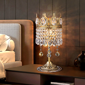 欧式客厅简约大气宫廷卧室床头柜黄铜水晶台灯法式温馨全铜落地灯