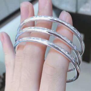 999足银5d工艺七彩拉丝光面空心圆条闭口纯银女手镯时尚百搭休闲