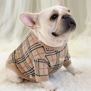法斗毛衣 斗牛犬巴哥犬胖狗毛线秋冬新款狗狗衣服格子图案保暖