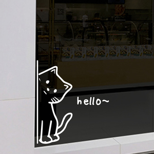 hello可爱小猫咪防撞玻璃门贴纸 咖啡奶茶民宿店铺橱窗装饰墙贴纸