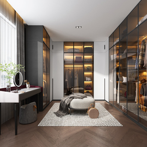 轻奢转角衣柜90度l形家用卧室小户型现代简约拐角大衣橱衣帽间柜