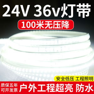36v灯带led超亮工地隧道地下室工程户外照明24v防水灯条白光低压