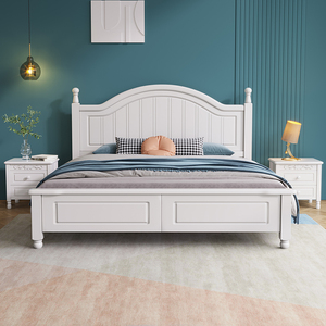 全实木床白色韩式田园双人床公主床现代简约美式欧式高箱储物婚床