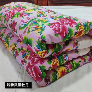 东北大花布老式被子纯棉被套布料被面大红牡丹传统包边棉被结婚用