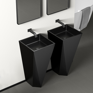 黑色洗手盆立柱式一体式落地洗脸面盆卫生间洗漱池方形单盆圣雪卫浴