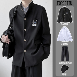 dk制服中山装男士套装港风宽松高中生西服校服班服西装学生三件套