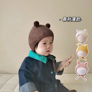 可爱萌萌哒~ins韩国婴儿帽子春秋薄款棉0-6个月男宝宝秋天护耳帽
