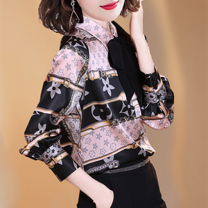 官网ing&lv/缨旅年春季新款印花重磅厚真丝衬衫女长袖宽松衬衣潮