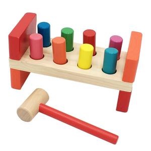 敲打玩具木质打木桩彩色积木实木打桩台幼儿童益智早教教具