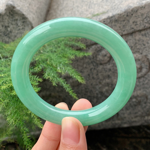 一对冰种果绿色玉髓 玛瑙女款清新细条苹果绿少女手镯饰品14人付款45