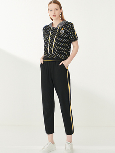 诗篇女装2021夏季新款运动休闲字母印花连帽套装衫女 女裤两件套