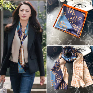 姚晨明星同款百搭真丝条纹方巾女100%桑蚕丝围巾小领巾丝巾小楠瓜