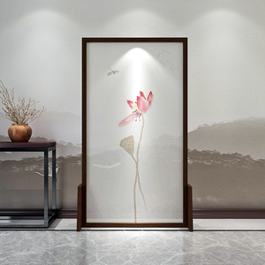 禅意荷花屏风隔断新中式小户型客厅卧室玄关遮挡移动实木简约座屏