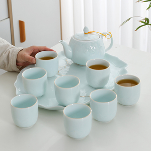 小清新描金荷韵青瓷茶具套装2024新款大容量茶壶茶杯家用陶瓷茶盘