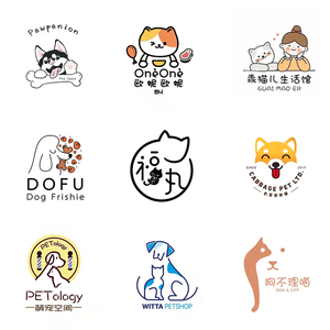 原创简约风lg宠物店logo设计猫咖店名店标定制生活馆门头线条字体