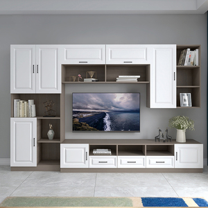 电视柜一体组合墙小户型衣柜收纳储物加书架墙酒柜实木客厅c字柜