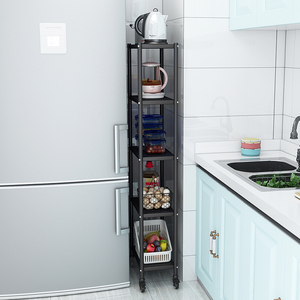 不锈钢厨房夹缝置物架落地多层带轮可移动冰箱缝隙窄款收纳柜小型