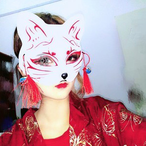 日式和风狐狸面具半脸女 古风化妆舞会cos万圣节动漫抖音猫脸面罩