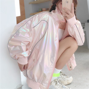 炸街甜酷风炫彩镭射短外套女2021夏季薄款防紫外线防晒棒球服ins