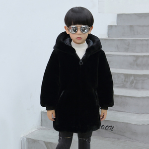 儿童貂皮大衣男童2020年冬季皮草中长款加厚夹棉仿水貂绒外套冬装
