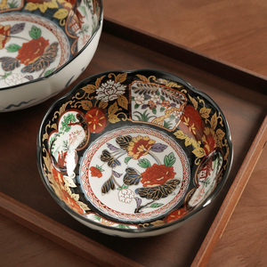 日本进口吾山窑复古金彩伊万里餐具日式家用陶瓷大容量汤钵饭碗