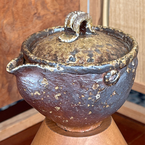 日本 备前烧 十七代 木村玉舟 柴烧精彩玻化 窑变痂状胡麻釉 宝瓶