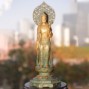 日本高冈铜器 舟谷喜云作 六观音观音菩萨 大慈观音 佛像桌面摆件