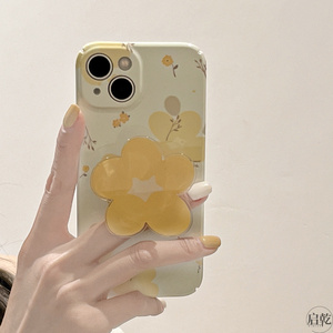 自制黄色花朵背贴支架iphone14手机壳适用苹果13promax菲林壳12/11硬壳xsmax小众创意xr女7/8plus新款启乾