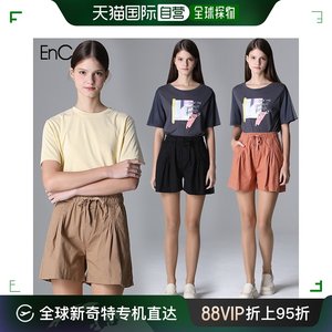 韩国直邮EnC 牛仔裤 [EnC] 亚麻材质 松紧设计 褶皱细节 短裤