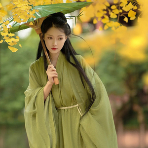 绿色汉服女魏晋古装超仙气古风飘逸春季中国风改良广袖流仙裙春秋