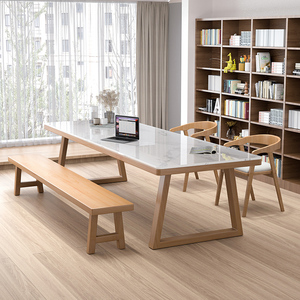 实木岩板书桌餐桌一体家用办公桌学习桌客厅大长书桌工作台电脑桌