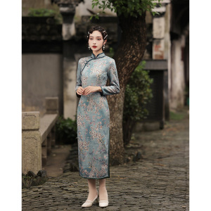 女装盖娅传说旗袍昊腾秋冬新款羊毛麻连衣裙复古改良民国风老上海