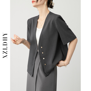 XZLDHY夏季2024新款灰色短袖防晒小香风西装外套女气质薄款上衣