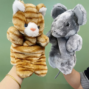 萌娃伙伴小猫和老鼠毛绒玩具动物手偶大号益智早教安抚外贸手套