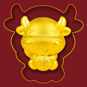 十二生肖牛黄金吊坠女999足金本命年挂坠3d硬纯金福气牛项坠首饰