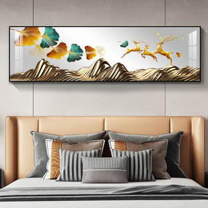 现代简约麋鹿招财床头画轻奢晶瓷画沙发主卧酒店客房墙面轻奢挂画