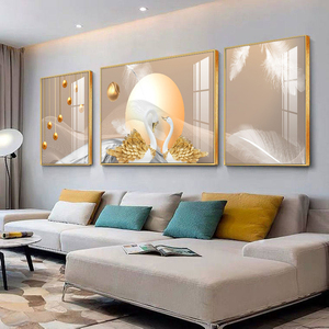 轻奢客厅装饰画现代简约沙发背景墙壁挂画高端大气三联镶钻晶瓷画