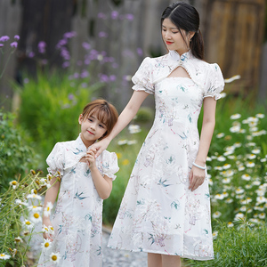 亲子装旗袍2021新款夏装母女装女童连衣裙改良中国风超仙洋气夏季