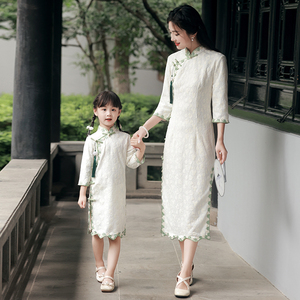 复古亲子旗袍母女装中国风长袖改良春装新款2024女童儿童唐装古典