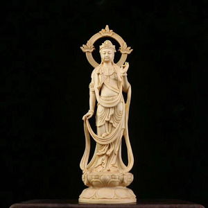 黄杨木雕刻火焰背光观世音菩萨人物佛像保平安工艺品居家摆件