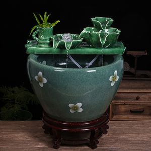 景德镇陶瓷金鱼缸阳台办公室客厅流水摆件水缸过滤庭院大缸养鱼盆