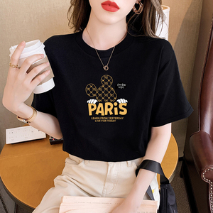 设计感小众黑色卡通t恤女夏装2024年新款韩版纯棉米奇体恤潮牌ins