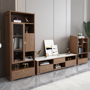 00正传家居旗舰店天猫正传胡桃木电视柜组合高低柜组合全实木客厅柜