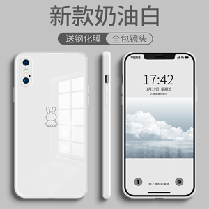 适用苹果x手机壳iPhonex新款直边玻璃iPhonexr镜头全包xsmax液态硅胶防摔xs超薄女款xr个性潮牌男xmas创意7/8