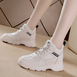 漫步佳人小白鞋女鞋2021年新款秋款真皮小皮鞋春秋厚底内增高运动