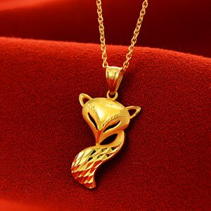 糊涂老庙祝新款 正品999足金精品时尚狐狸黄金吊坠 24k女款项链坠