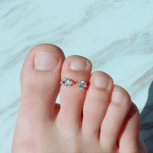 s925纯银戒指唯美水晶戒指菱形水钻可调节脚趾戒指尾戒女简约小众