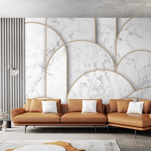 白色大理石纹理墙纸现代简约客厅餐厅背景墙壁画法式轻奢拱形壁纸